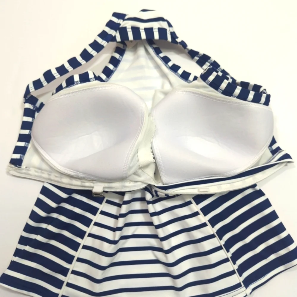 Land's End Chlorine Resistant High Neck Zip Front Racerback Tankini Top